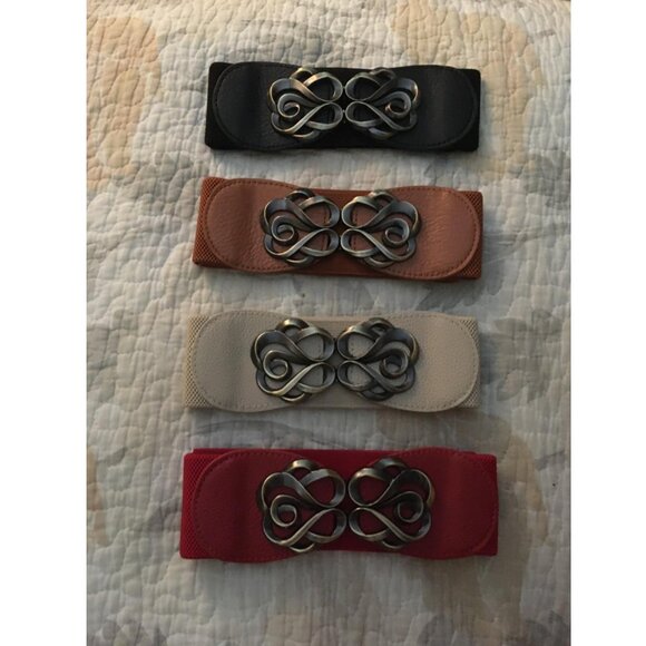 Wide Womens Fashion Belts Fancy Ladies Elastic Stretch Black Red Beige Brown Set main image 5